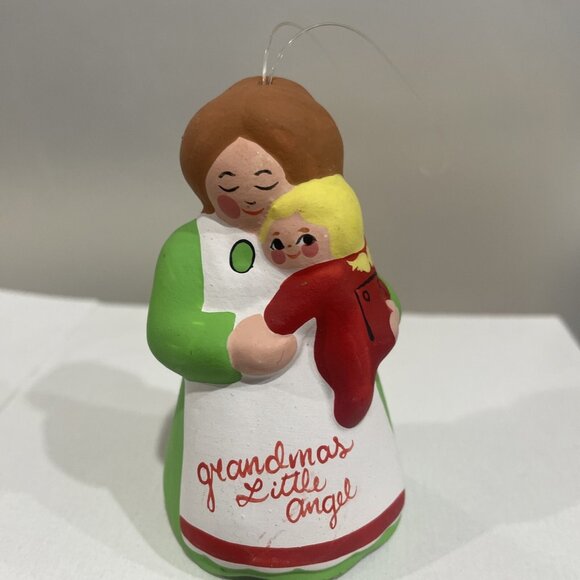 Grandmas Little Angel Ceramic Figurine Ornament Vintage Hand-Painted Green/Red - Picture 1 of 9